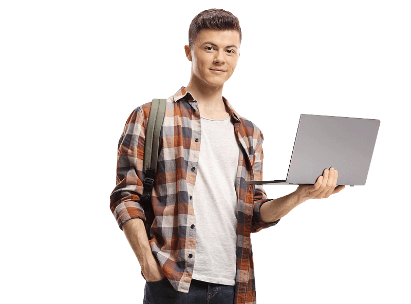 Male student with a laptop